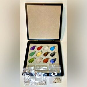 Interchangeable 12 Gemstone Pendants /2 Silver Chain Necklaces & 1 Bracelet -New